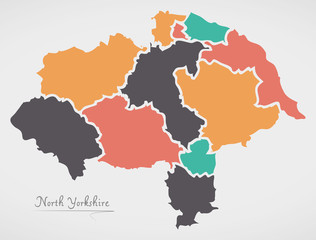 Obraz premium North Yorkshire England Map with states and modern round shapes