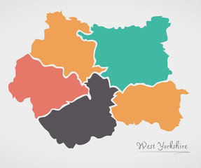 West Yorkshire England Map with states and modern round shapes