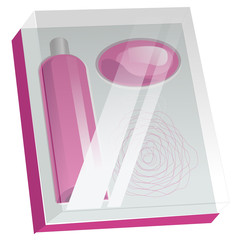 Set of realistic mockup cosmetic containers in transparent packaging. Vector illustration.