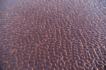 ripple marks in the sand in the intertidal zone of the ocean