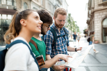 Happy group of students on adventure