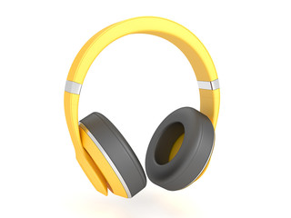 3d Yellow render isolated headphones.