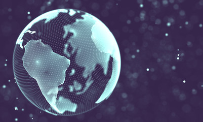 Data technology abstract futuristic illustration . Low poly shape with connecting dots and lines on dark background. 3D rendering . Big data visualization .