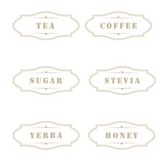 vector illustration set of vintage label with various products names on it