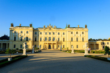 Baroque building of the Branicki Palace, an aristocratic residential complex of the Saxon period in setting sun, Białystok, Poland