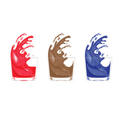 vector illustration of water in red, brown and dark blue colour splashes in glass