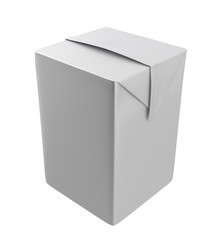 3D realistic render of cube milk, juice or cream carton. Isolated on white background. Clipping path. Empty template for your design. Back side.