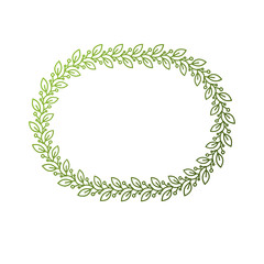 Award vintage circular frame with clear copy space made as spring design decorated with green tree leaves. Vector retro style label, heraldry emblem isolated on white background.