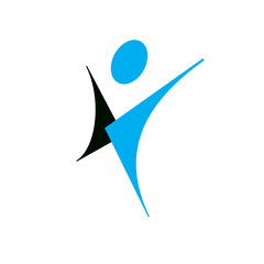 Vector illustration of joyful abstract individual with raised hands up. Successful business career abstract symbol. Corporate development logotype. Freedom creative icon.