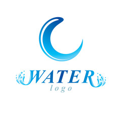 Pure aqua ecology vector logo. Human water reserves theme. Environment conservation concept.