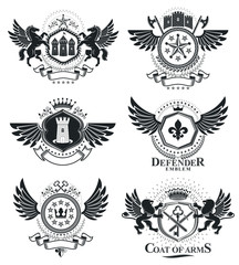 Heraldic Coat of Arms, vintage vector emblems. Classy high quality symbolic illustrations collection, vector set.