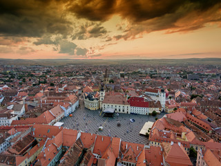 Fototapeta na wymiar Sibiu Romania aerial view at sunset