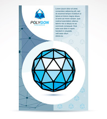 Fototapeta premium Communication technologies advertising poster. 3d design, abstract vector blue faceted shape.