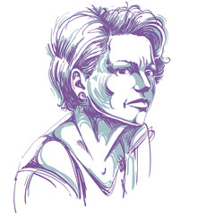 Vector portrait of attractive woman expressing doubt, illustration of good-looking female. Person emotional face expression.