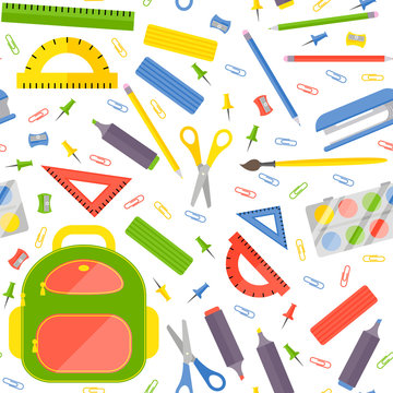 Vector seamless pattern with school stationery items