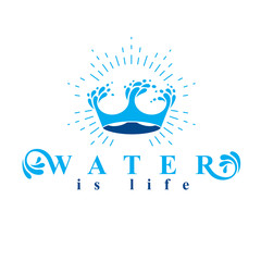 Pure water vector abstract logo created in the shape of royal crown. Business emblem best for use in mineral water advertising.