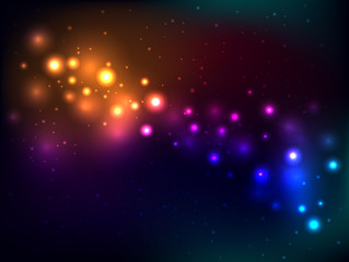 Abstract vector background with space and stardust. Beautiful neon background with glowing lights, postcard, invitation, poster, picture, card