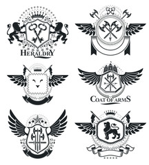 Heraldic Coat of Arms, vintage vector emblems. Classy high quality symbolic illustrations collection, vector set.