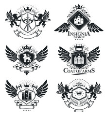 Fototapeta premium Luxury heraldic vectors emblem templates. Vector blazons. Classy high quality symbolic illustrations collection.