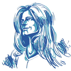 Artistic hand-drawn image, black and white portrait of delicate stylish loving girl. Emotions theme illustration.