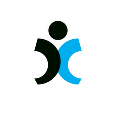 Vector illustration of happy abstract human with reaching up. Successful business career abstract logotype. Corporate development icon. Freedom creative logo.