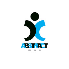 Vector abstract  man with raised hands up. Successful business person illustration. Freedom creative logotype, emblem.