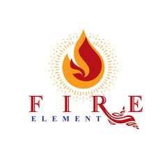 The power of burning flame, fire element abstract vector logo for use as marketing design symbol.