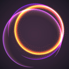 Abstract ring background with luminous swirling sparkle. Glowing spiral. Shine round frame tunnel with circles light effect. Cover for your presentation and design with space for your message.