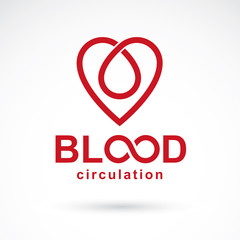Vector illustration of heart shape. Blood circulation concept, charity and volunteer conceptual logo for use in medical care advertisement.