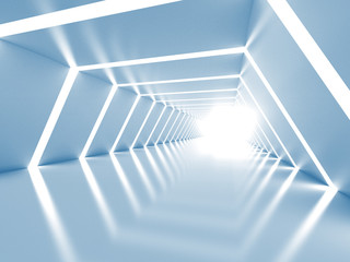 Abstract background with symmetric white shining tunnel interior