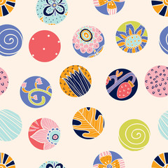 Summer polka dot. Flowers seamless pattern.
