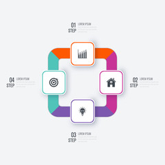 Business infographics template 4 steps with square