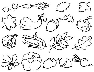 Autumn set with bright leaves. Fall season collection with vegetables.