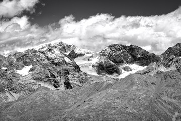 The Stelvio glacier. Black and white photo