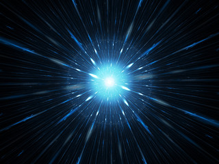Fototapeta na wymiar Blue glowing explosion in space, starburst