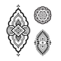 Henna tattoo flower template. Mehndi style. Set of ornamental patterns in the oriental style.