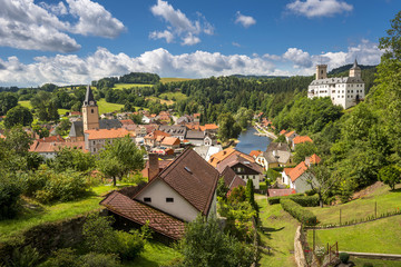 Obraz premium Overall view of Rozmberk nad Vltavou, South Bohemian Region, Czech Republic