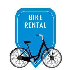Bike rental label and bicycle,isolated on white background
