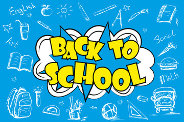 Back to school, comic pop art background