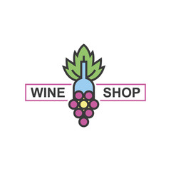 Wine shop vector color emblem isolated on white background