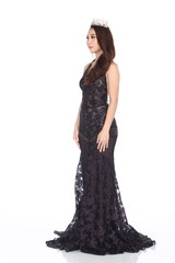 Fototapeta premium Miss Pageant Contest in Evening Ball Gown long ball dress with Diamond Crown, fashion make up hair style