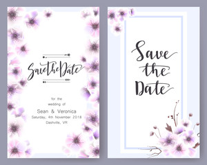 Obraz premium Save the date card, wedding invitation, greeting card with beautiful flowers and letters