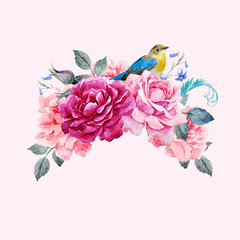 Floral vector composition with bird