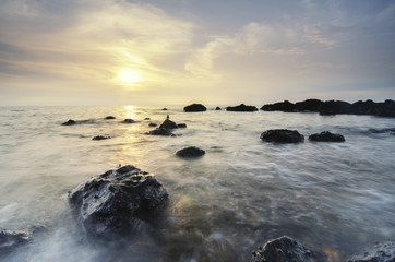 Fototapeta na wymiar Background image, sunset and tropical beach