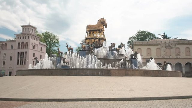 Colchis fountain in the center of David Agmashenebeli Square. Kutaisi, Georgia