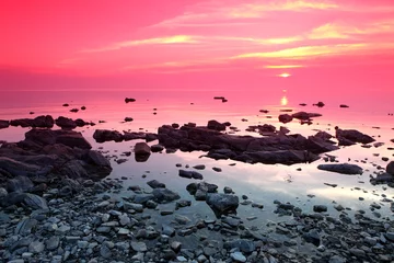 Vlies Fototapete Nach Farbe Sonnenuntergang an der Felsenküste, Baikalsee, Russland