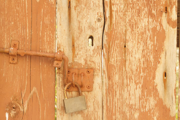 Old door with lock, Old wood texture, Brown background