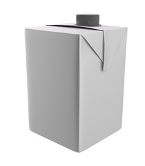 3D realistic render of milk, juice or cream small carton. Grey lid. White background. Clipping path. Empty template for your design. Back side.