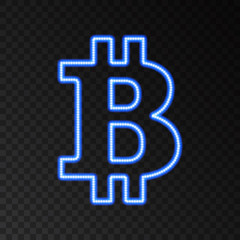  Neon  bitcoin  icon  isolated on black background.