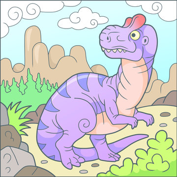 Cartoon cute allosaurus, funny picture

